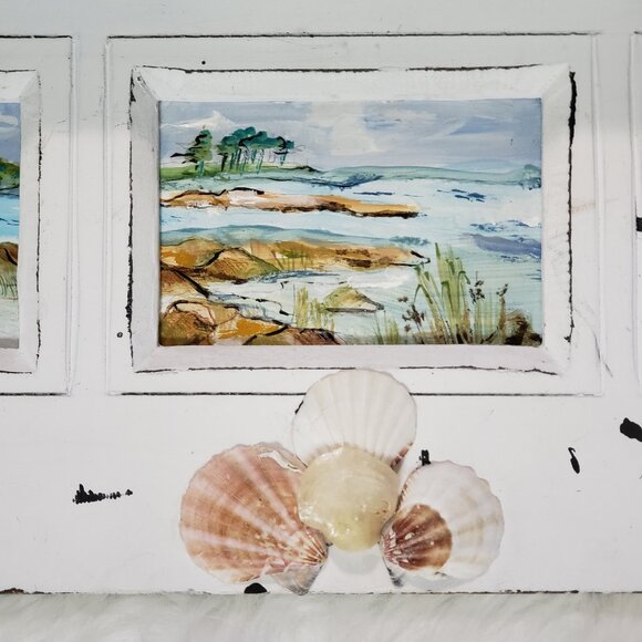 Vintage Signed Artsy Beachy Shabby chic Coastal Wall 2 Hook Shelf - Picture 7 of 7